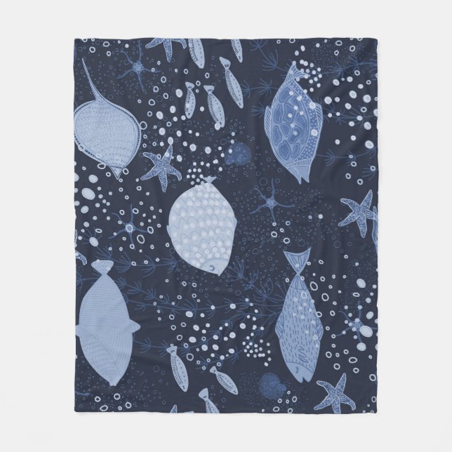 Monochrome sleeping fishes, dark pattern. fleecedecke (Vorderseite)
