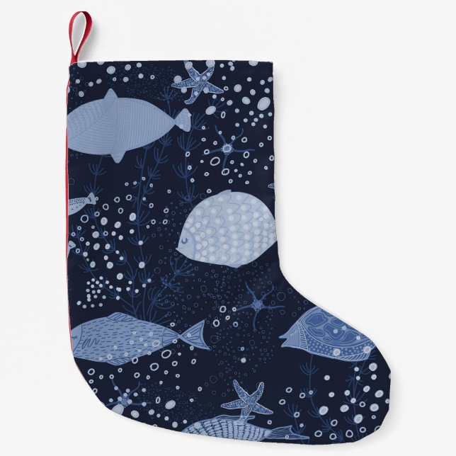 Monochrome sleeping fishes, dark pattern. kleiner weihnachtsstrumpf (Vorderseite)