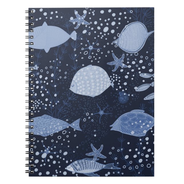 Monochrome sleeping fishes, dark pattern. notizblock (Vorderseite)
