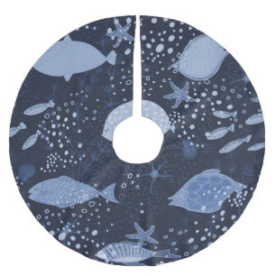 Monochrome sleeping fishes, dark pattern. polyester weihnachtsbaumdecke