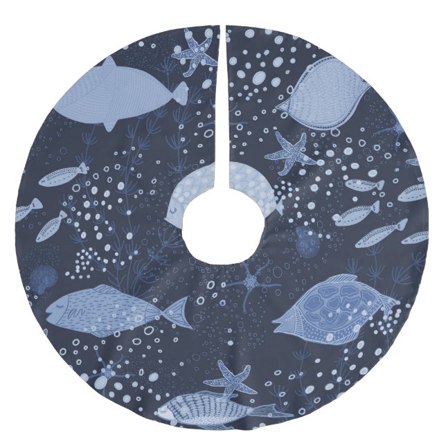 Monochrome sleeping fishes, dark pattern. polyester weihnachtsbaumdecke (Vorderseite)
