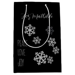 Monochrome Snowflake Weihnachtsmuster mit Skript Mittlere Geschenktüte