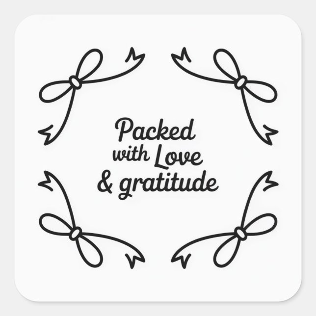 Monochrome style Packed with Love & Gratitude  Quadratischer Aufkleber (Vorderseite)