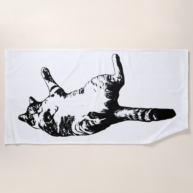 Monochrome Tabby-Linien Strandtuch (Vorderseite)