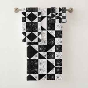 Monochrome Tafel und Blumenmuster für den Glamour Badhandtuch Set