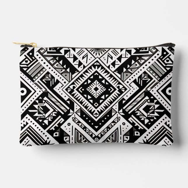 Monochrome Tribal- Bold Symmetrie in Schwarz Zubehörtasche (Vorderseite)
