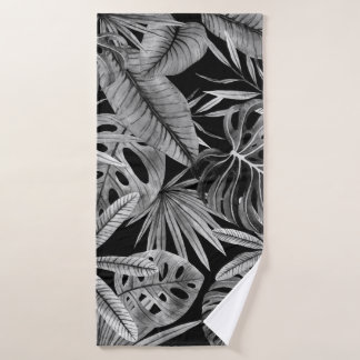 Monochrome tropische, Aquarellfarben Blätter Textu Badehandtuch