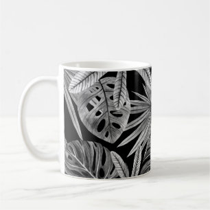Monochrome tropische, Aquarellfarben Blätter Textu Kaffeetasse