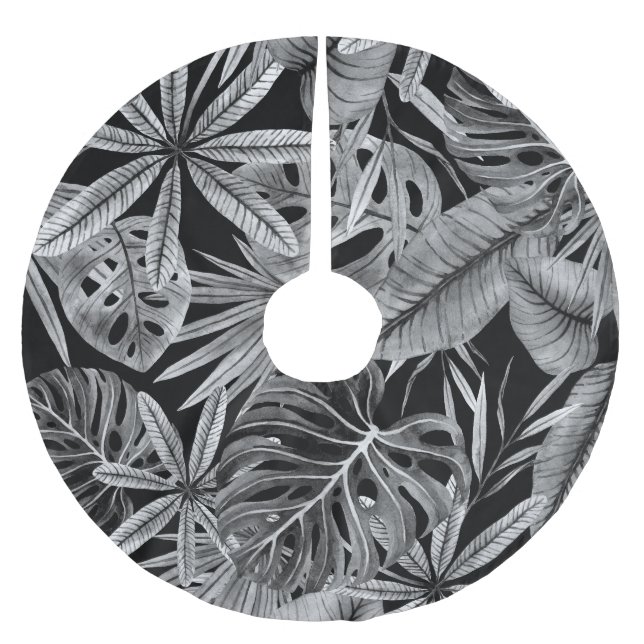 Monochrome tropische, Aquarellfarben Blätter Textu Polyester Weihnachtsbaumdecke (Vorderseite)