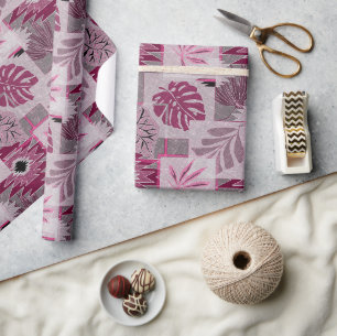 Monochrome tropische botanische Patchwork Geschenkpapier