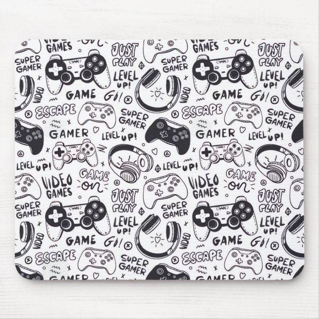 Monochrome Videospiel-Doodle-Mauspad  Mousepad (Vorne)