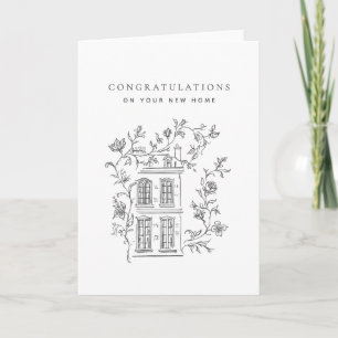 Monochrome Vintage-Haus-Gratulationskarte zum neue Karte