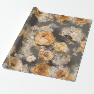 monochrome Wasserfarbe goldene dekorative Blumen a Geschenkpapier
