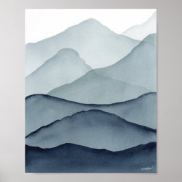 Monochrome Wasserfarben Berge Poster