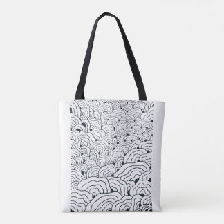 Monochrome Wave Pattern,  Modern Abstract Line Art Tasche