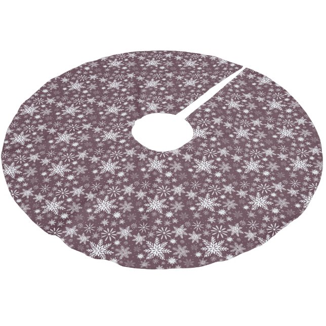 Monochrome weiße Schneeflocken Weihnachtsbaumrock Polyester Weihnachtsbaumdecke (Schrägansicht)