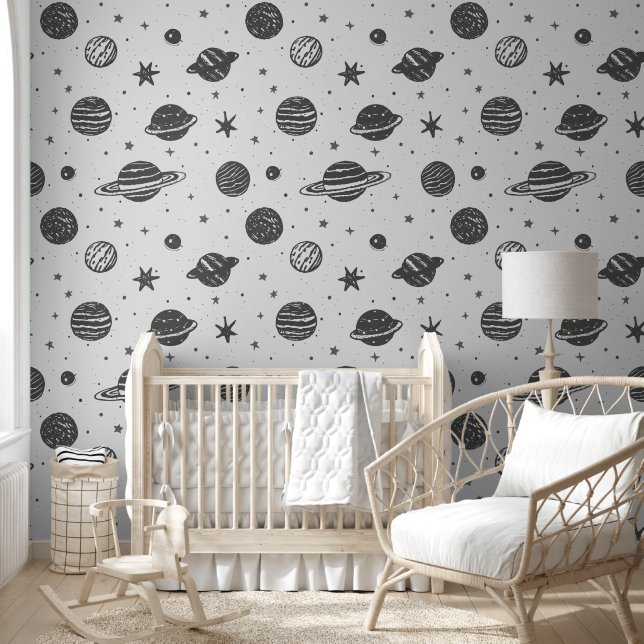 Monochrome Weltraumforschung Tapete (Kinder)