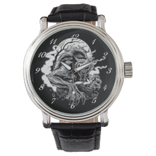 Monochrome Werewolf Moon Armbanduhr