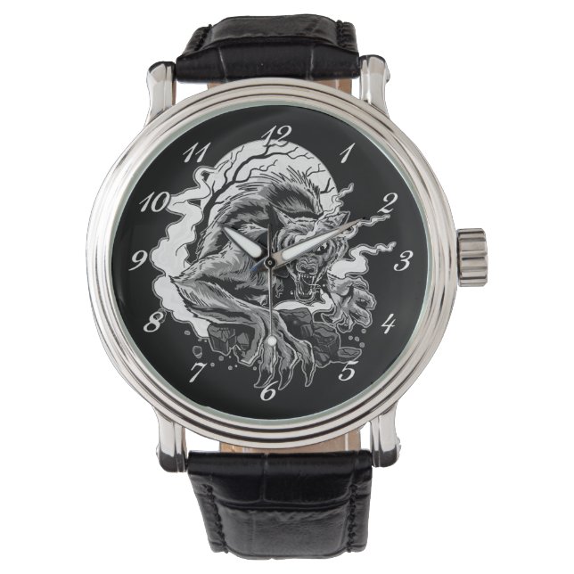 Monochrome Werewolf Moon Armbanduhr (Vorderseite)