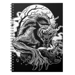Monochrome Werewolf Moon Notizblock