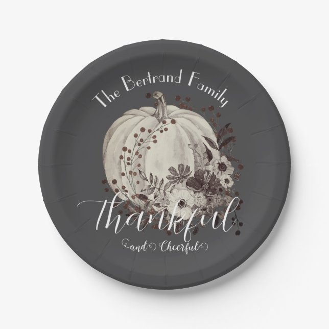 Monochrome Whimsical Autumn Pumpkin Erntedank Pappteller (Vorderseite)