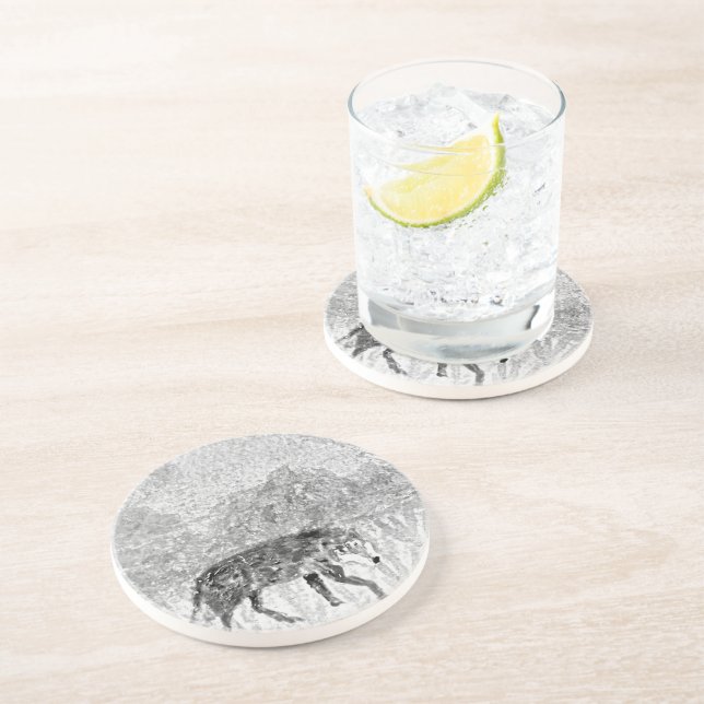 Monochrome Wild Animal Art Gray Wolf Untersetzer (Seite)