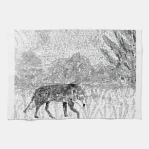 Monochrome Wild Animal Art Wolf Küchentuch