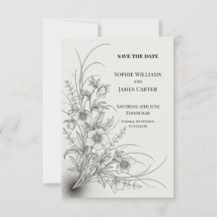 Monochrome Wildblumen-Hochzeit - Save The Date