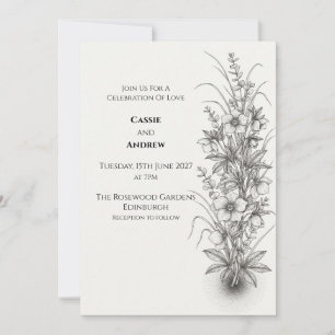 Monochrome-Wildflower-Hochzeits-Einladung Einladung