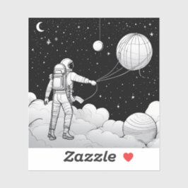 Monochromer Astronaut hält Ballonplaneten Aufkleber