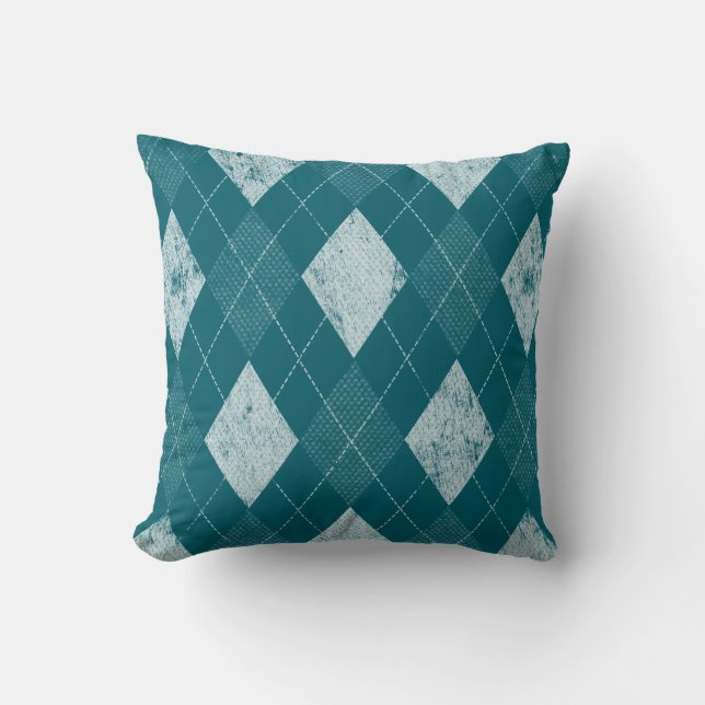 Monochromes Argyle-Distressed-Design Kissen (Vorderseite)