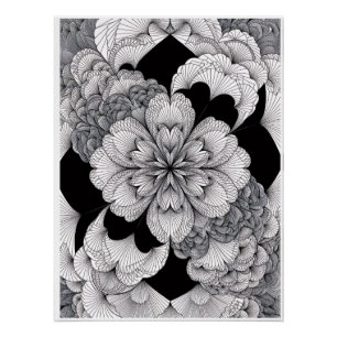 Monochromes Blumenmandala Elegant Schwarz und Weiß Poster