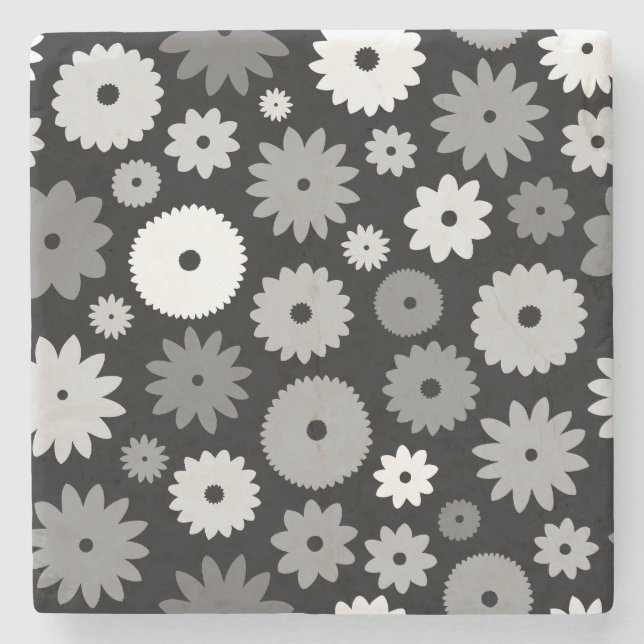 Monochromes Blütenmuster Steinuntersetzer (Vorderseite)