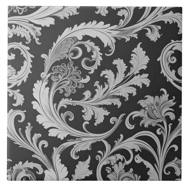 Monochromes Fleur Antique-Muster  Fliese (Vorderseite)
