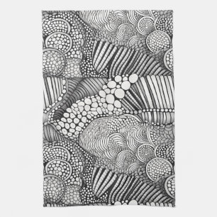 Monochromes geometrisches abstraktes Linienkunstmu Geschirrtuch
