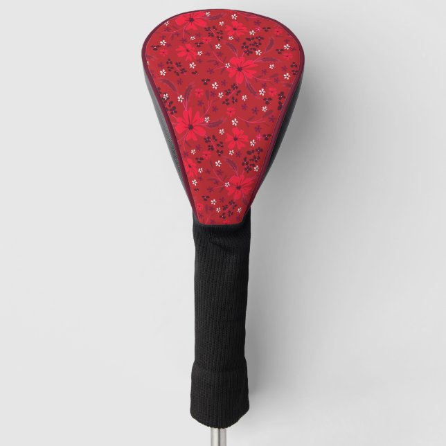 Monochromes hellrotes Retro-Blumenmuster. Golf Headcover (Vorderseite)