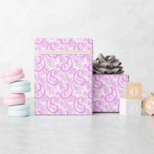 Monochromes lila rosa weißes Paisleymuster. Geschenkpapier