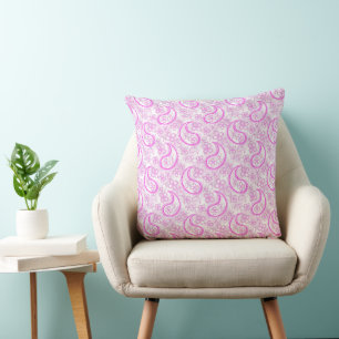 Monochromes lila rosa weißes Paisleymuster. Kissen