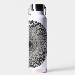 monochromes Mandala-Design auf Wasserflasche Trinkflasche