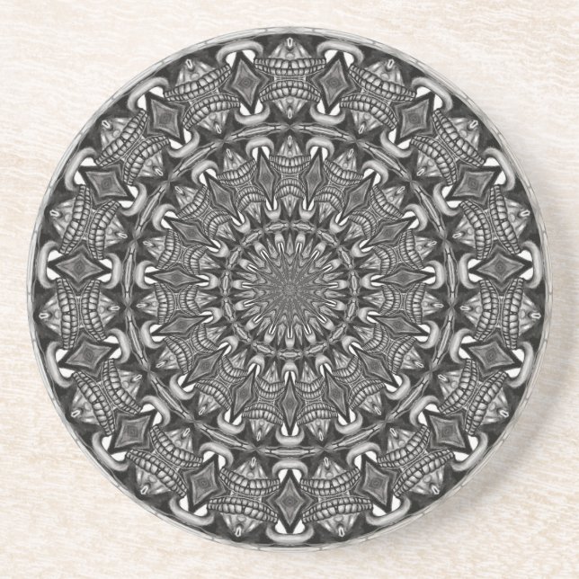 Monochromes Mandala Sandstein Untersetzer (Vorne)