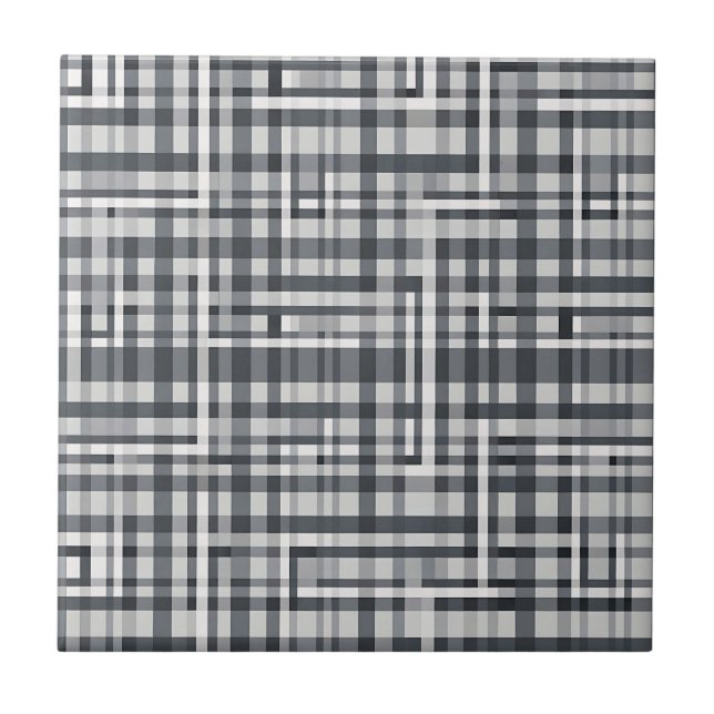 Monochromes Pixel-Check-Muster Fliese (Vorderseite)