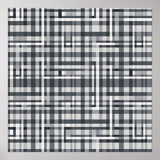 Monochromes Pixel-Kontrollgeometrisches Muster Poster (Vorne)
