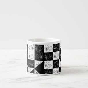 Monochromes Schachbrett- und florales Glamour-Must Espressotasse
