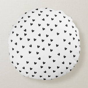 Monochromes Schwarz-Weiß-Herzmuster Rundes Kissen