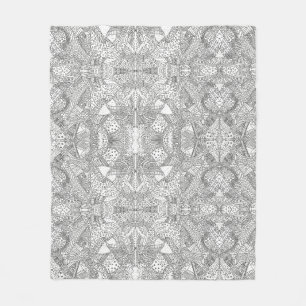 monochromes symmetrisches Doodle-Mandala Schwarz & Fleecedecke
