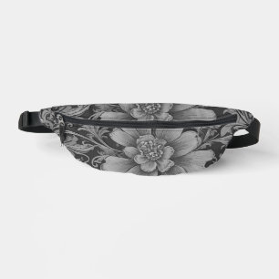 Monochromes Vintage-Blumenmuster Bauchtasche