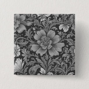 Monochromes Vintage-Blumenmuster  Button