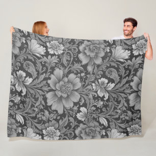 Monochromes Vintage-Blumenmuster Fleecedecke
