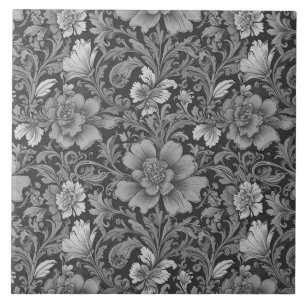 Monochromes Vintage-Blumenmuster Fliese
