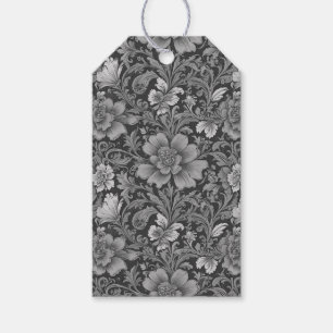 Monochromes Vintage-Blumenmuster  Geschenkanhänger